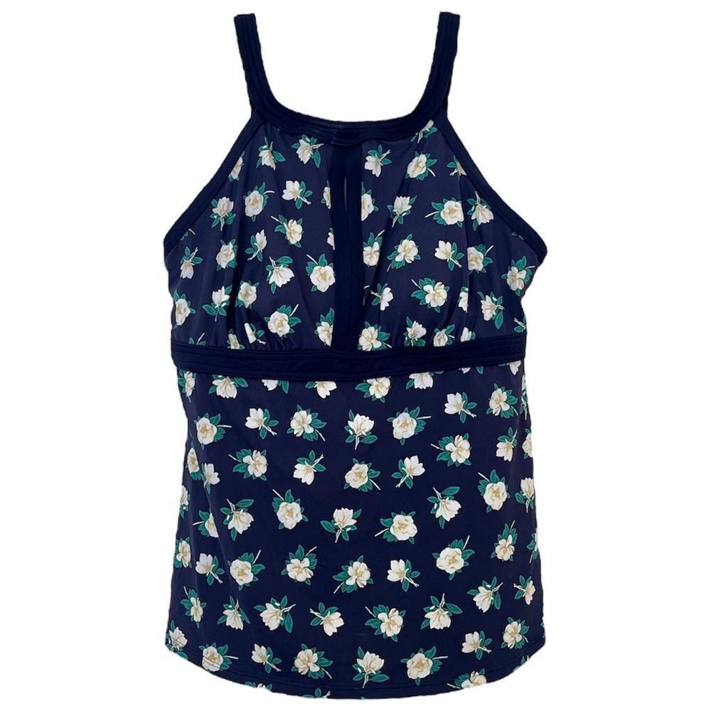 Draper James x Lands’ End Swim Top 10 DD Tankini Modest Padded Bra Blue Floral